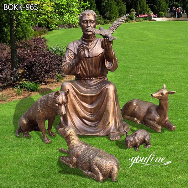 Catholic Bronze St Francis Statue and Animal for Sale BOKK-965 - Bronze Religious Sculpture - 1