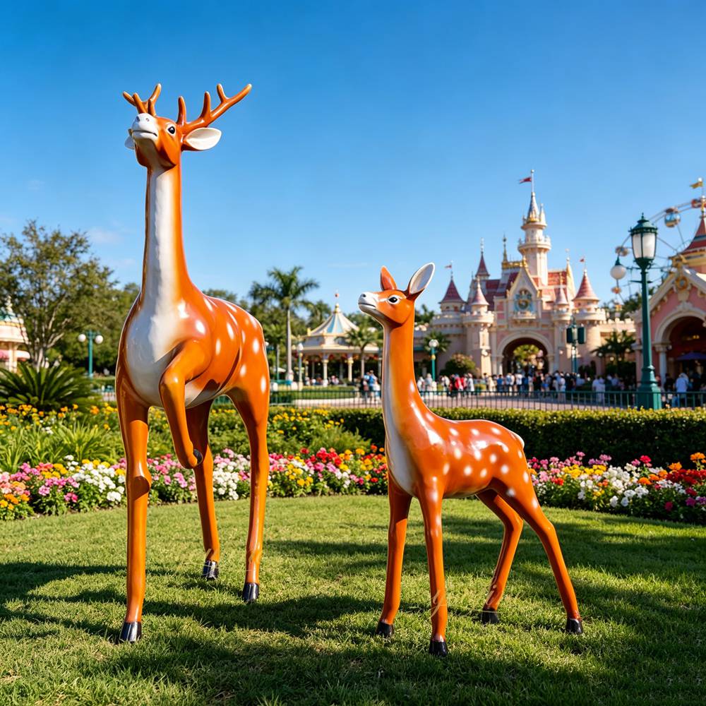 lifesize Sika Deer Sculpture in garden