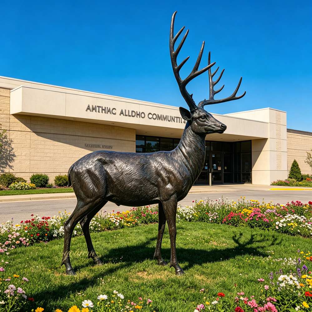 wildlife bronze standing Reindeer Statue