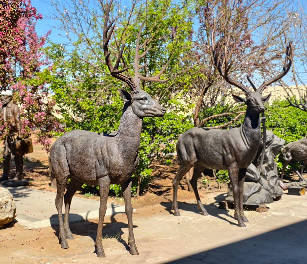 two bronze Life Size Reindeer Statue
