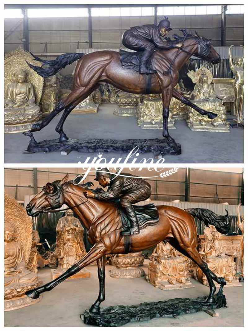 Life Size Jockey Horse Racing Bronze Sculpture Design for Sale BOKK-214 - Bronze Animal Sculpture - 1