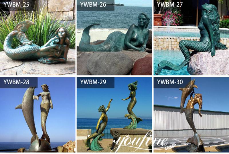 Bronze Lying on Rock Nude Mermaid Statue BOKK-336 - Bronze Mermaid Sculpture - 2