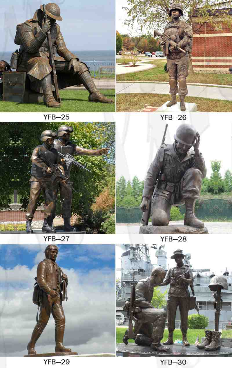 Kneeling Bronze Soldier Sculpture Memorial Hero Manufacturer BOKK-47 - Bronze Military Statues - 4