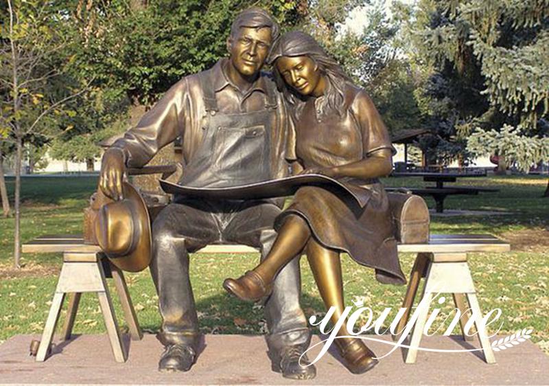 Life Size Bronze Couple Statue Reading Newspaper for Sale BOKK-177 - Bronze Classical Sculpture - 1