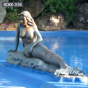 Bronze Lying on Rock Nude Mermaid Statue BOKK-336