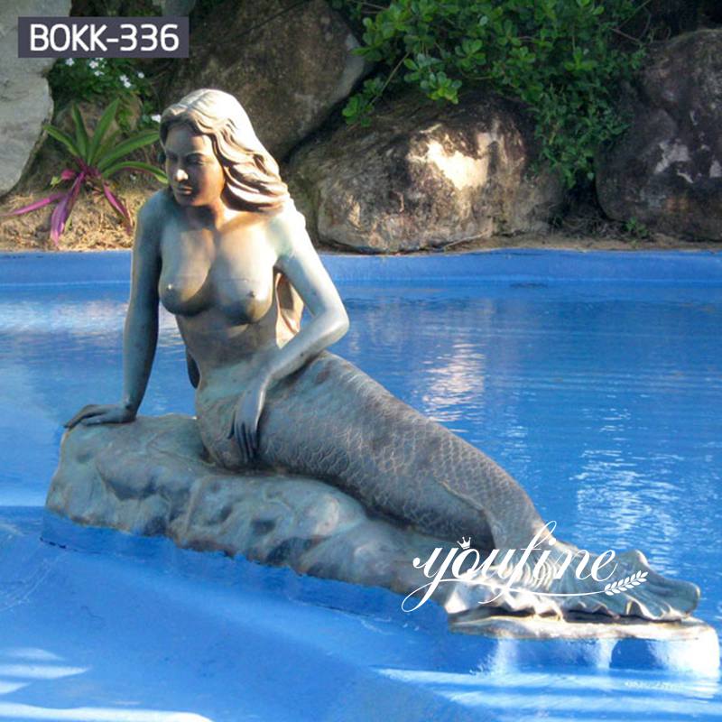 Bronze Lying on Rock Nude Mermaid Statue BOKK-336 - Bronze Mermaid Sculpture - 1