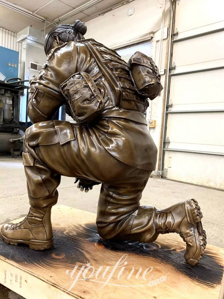 Kneeling Bronze Soldier Sculpture Memorial Hero Manufacturer BOKK-47 - Bronze Military Statues - 7