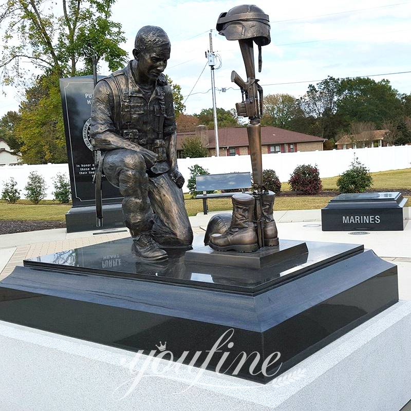 Kneeling Bronze Soldier Sculpture Memorial Hero Manufacturer BOKK-47 - Bronze Military Statues - 16