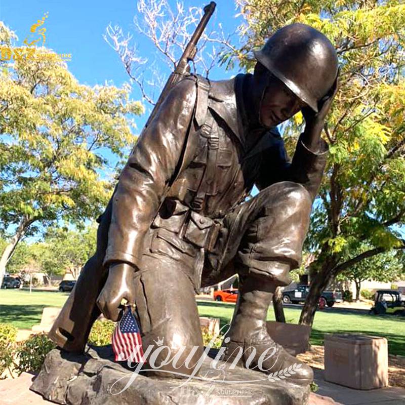 Kneeling Bronze Soldier Sculpture Memorial Hero Manufacturer BOKK-47 - Bronze Military Statues - 5