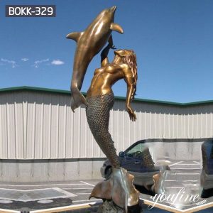 Beach Decoration Bronze Mermaid Statue with Dolphin for Sale BOKK-329