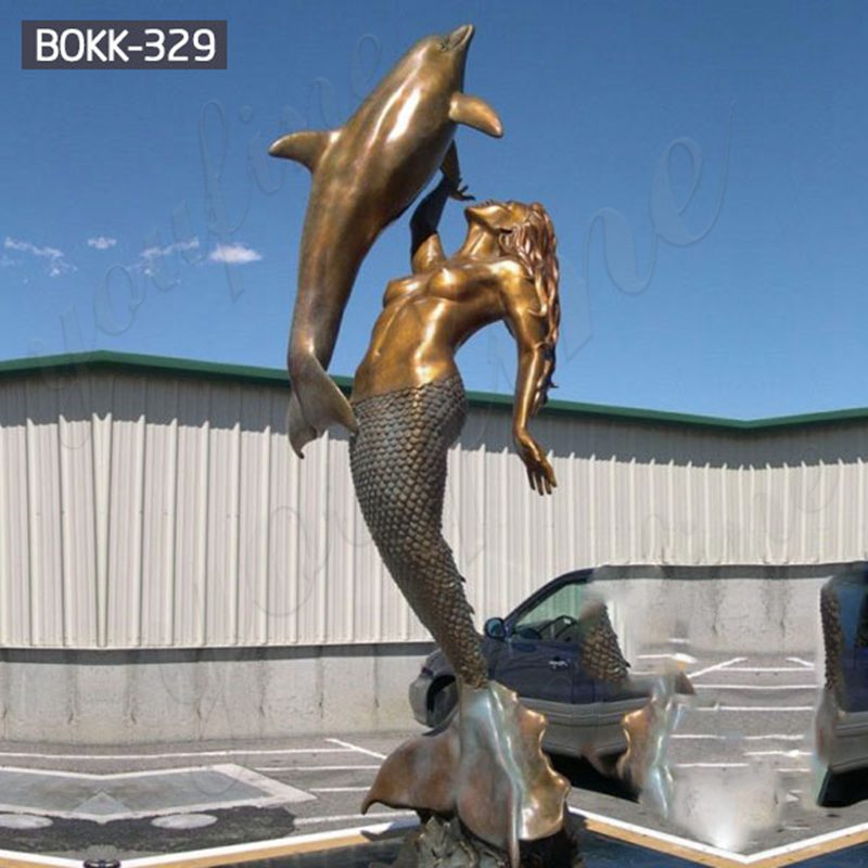 Beach Decoration Bronze Mermaid Statue with Dolphin for Sale BOKK-329 - Bronze Dolphin Sculpture - 3
