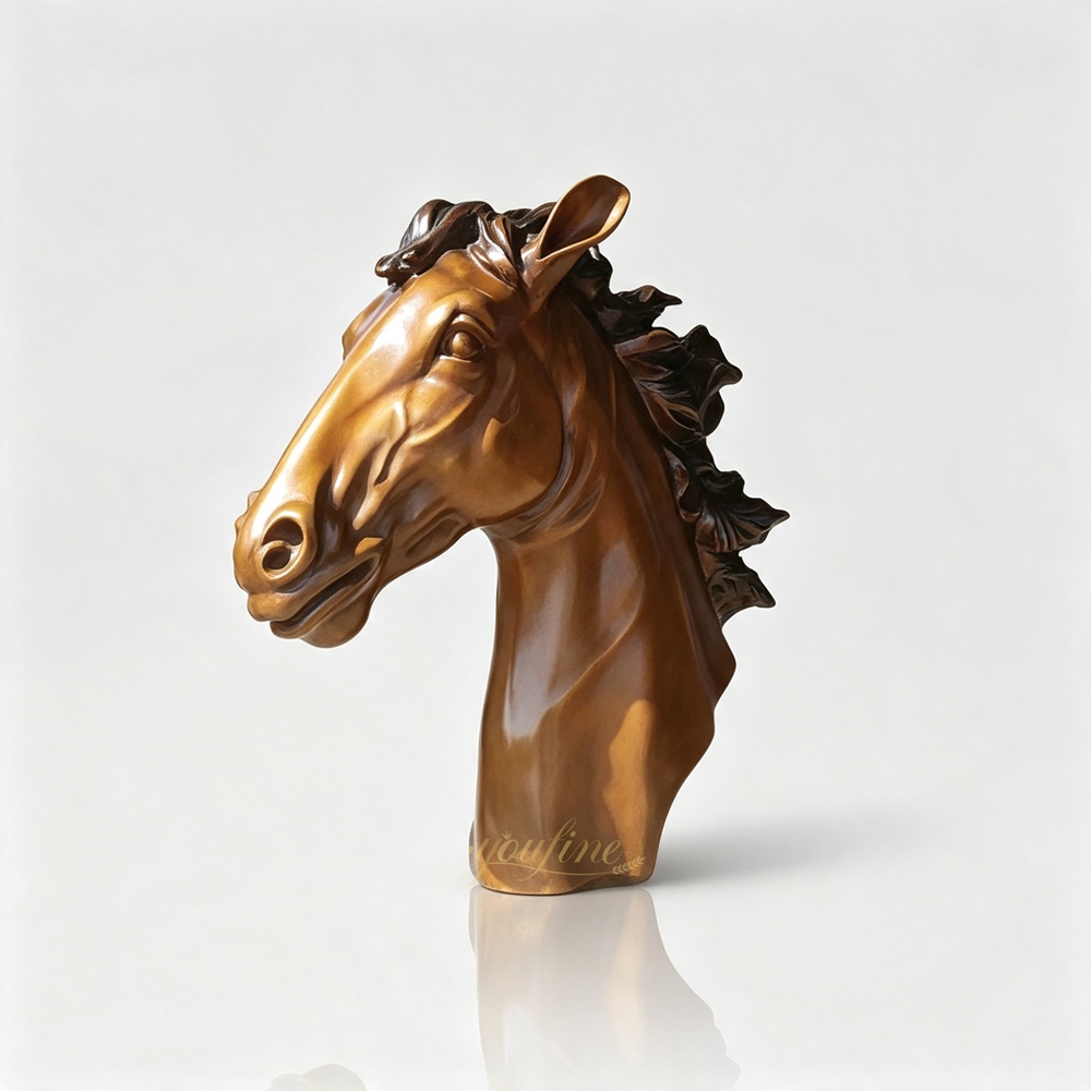 Cast Bronze Horse Head Bust Statue Side Profile View
