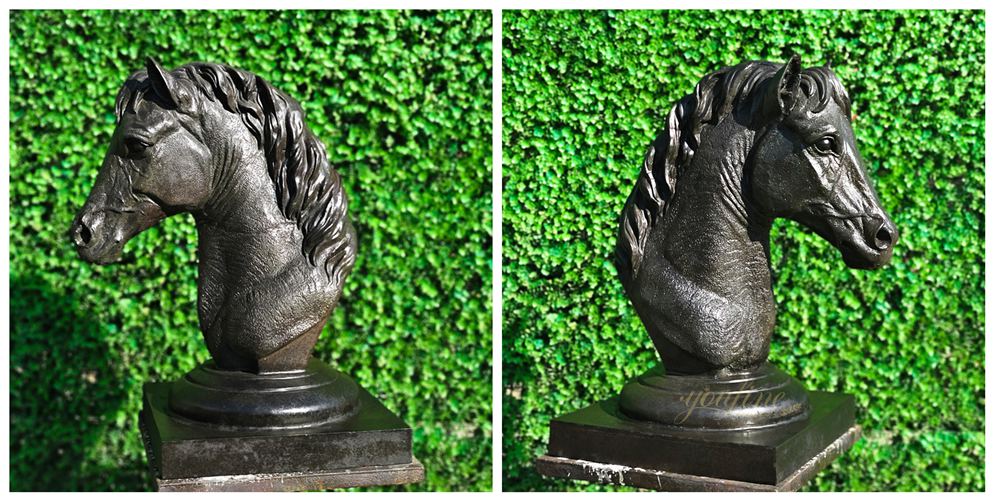 Dark Black Patina Cast Bronze Horse Head Bust Statue For Garden Decor
