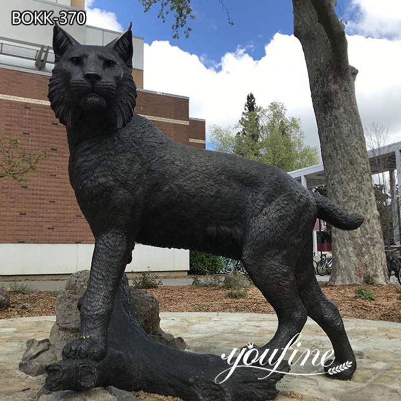 Large Bronze Wildcat Animal Statue