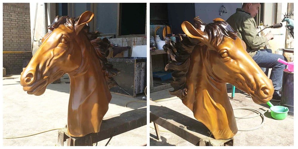 Multiple Patina Color Finished Bronze Horse Head Bust In Our Workshop