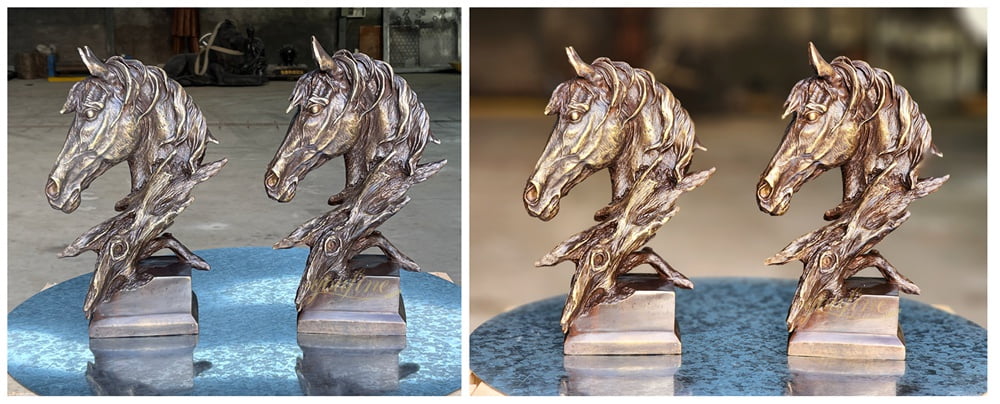 Patina Bronze Horse Head Bust Sculpture With Driftwood Base
