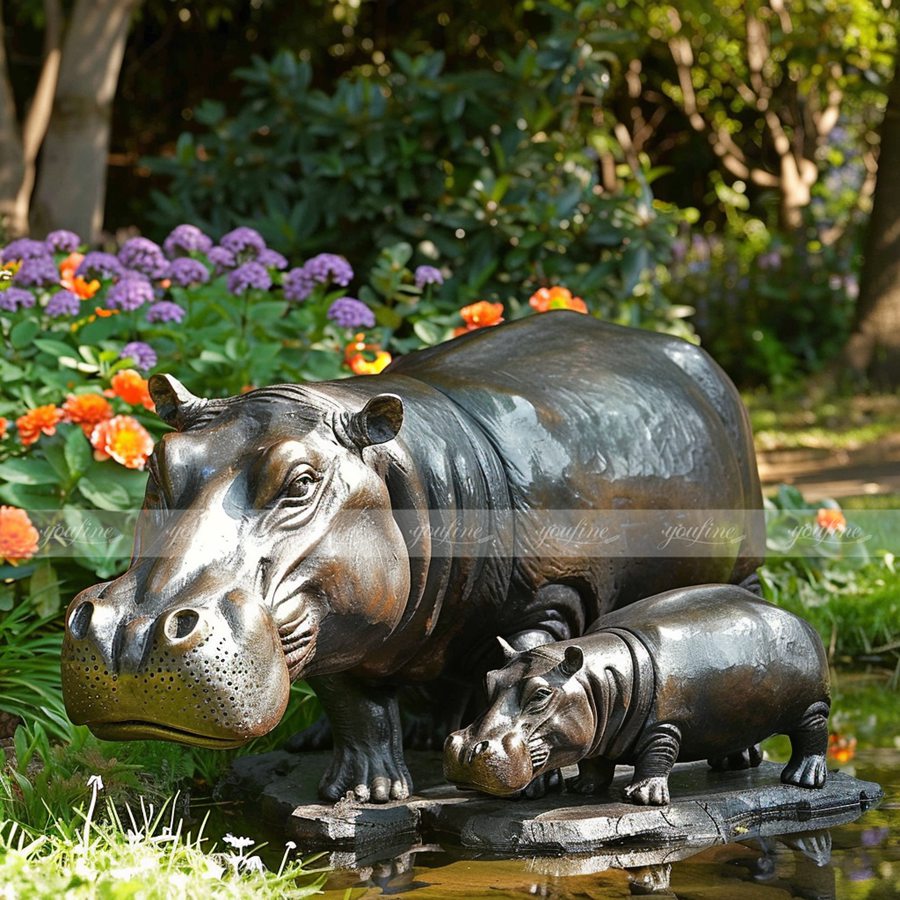 Bronze Garden Hippo Statue BOKK-978 - Bronze Wildlife Sculpture - 3
