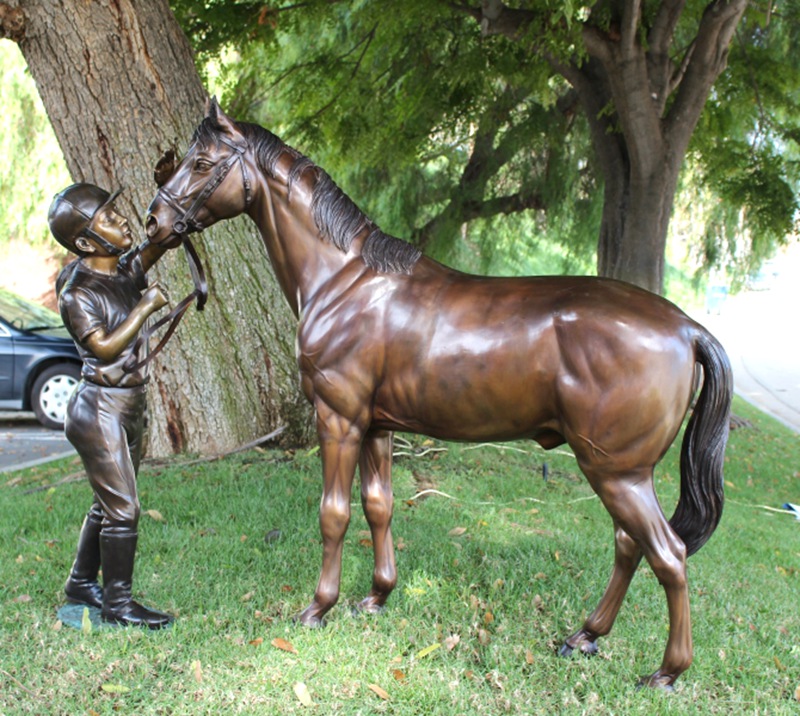 Antique Bronze Horse and Girl Statue BOKK-800 - Bronze Horse Statues - 5
