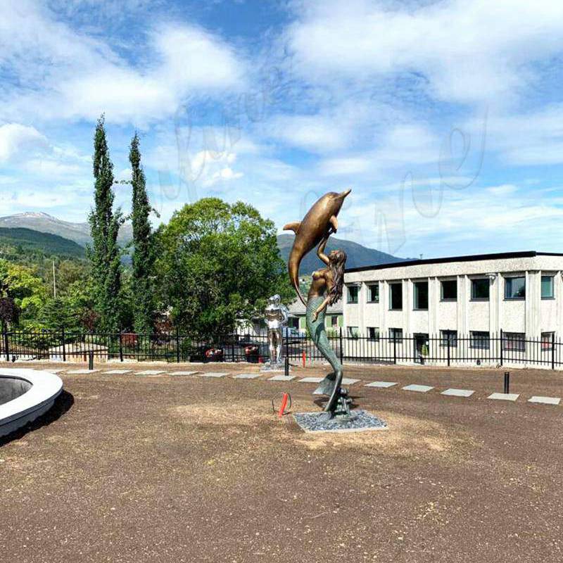 Beach Decoration Bronze Mermaid Statue with Dolphin for Sale BOKK-329 - Bronze Dolphin Sculpture - 2