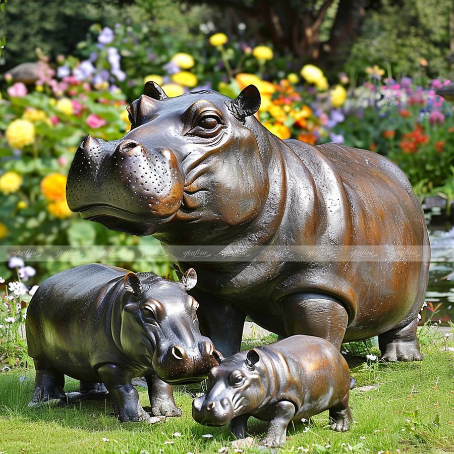Bronze Garden Hippo Statue BOKK-978 - Bronze Wildlife Sculpture - 6