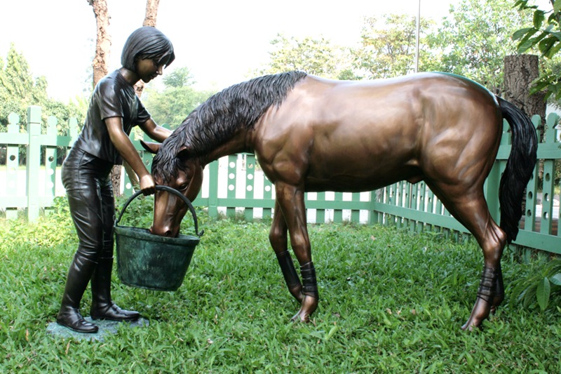 Antique Bronze Horse and Girl Statue BOKK-800 - Bronze Horse Statues - 3