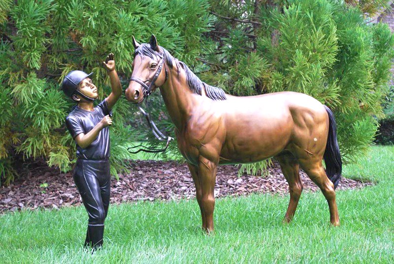 Antique Bronze Horse and Girl Statue BOKK-800 - Bronze Horse Statues - 1