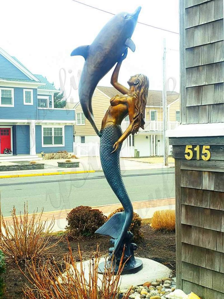 Beach Decoration Bronze Mermaid Statue with Dolphin for Sale BOKK-329 - Bronze Dolphin Sculpture - 10