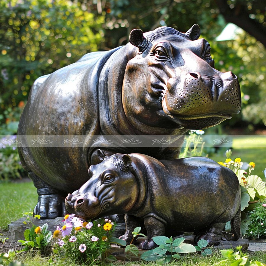 Bronze Garden Hippo Statue BOKK-978 - Bronze Wildlife Sculpture - 5