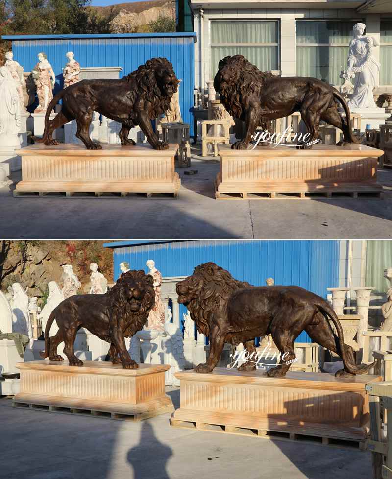 Antique Bronze Lion Statues Outdoor Gates Decor for Sale BOKK-944 - Bronze Animal Sculpture - 1