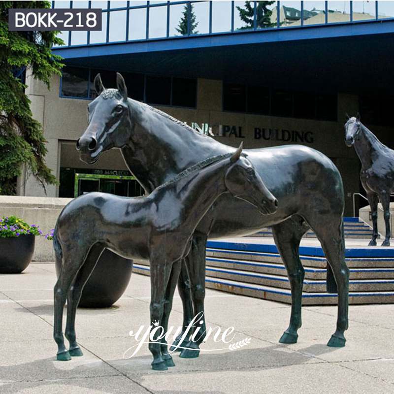 Bronze Black Mare and Foal Statue BOKK-218 - Bronze Animal Sculpture - 1