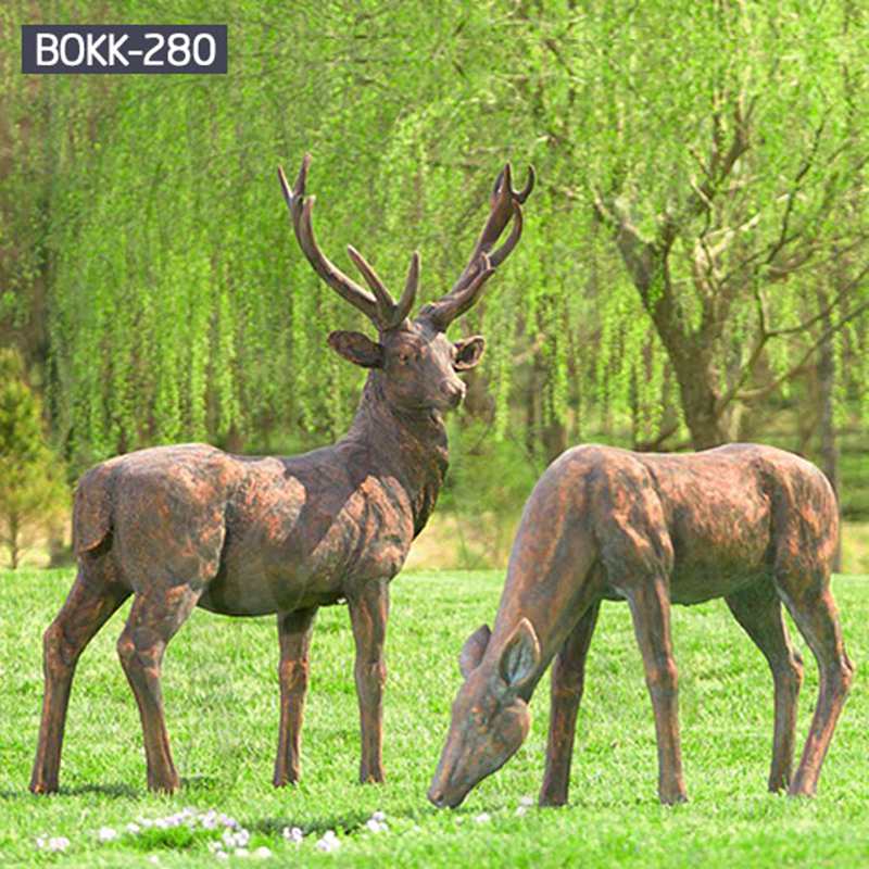 Life Size Bronze Elk Couple Statues Garden Decor for Sale BOKK-280 - Bronze Animal Sculpture - 1