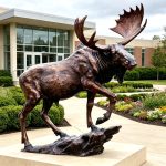 Life-size Moose Lawn Statue on a Rock in school