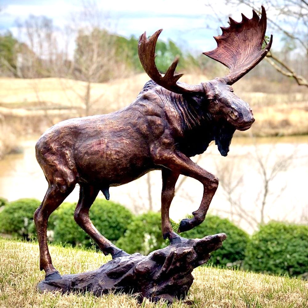 Life-size Moose Lawn Statue on a Rock