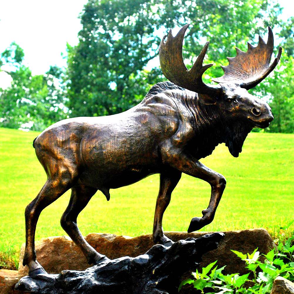 Moose Lawn Statue on a Rock in garden