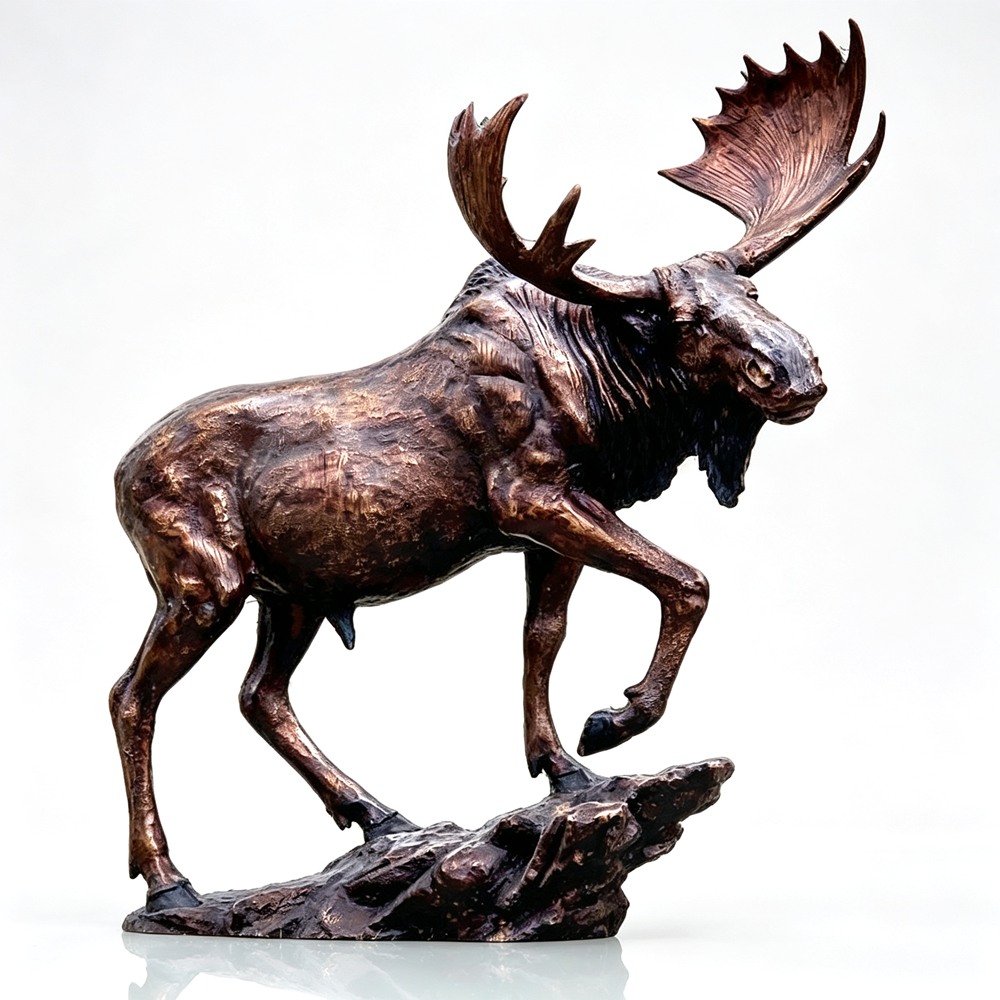 Life-size Moose Lawn Statue on a Rock BOK1-329