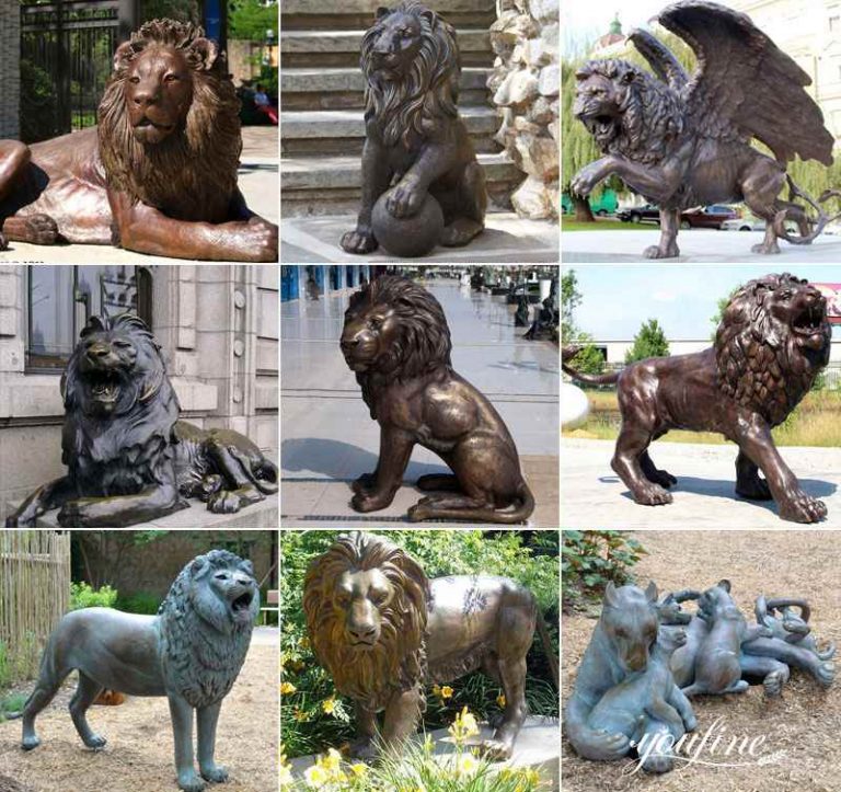 Antique Bronze Lion Statues Outdoor Gates Decor for Sale