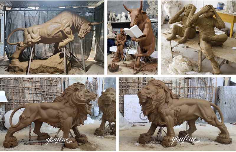 Antique Bronze Lion Statues Outdoor Gates Decor for Sale BOKK-944 - Bronze Animal Sculpture - 2