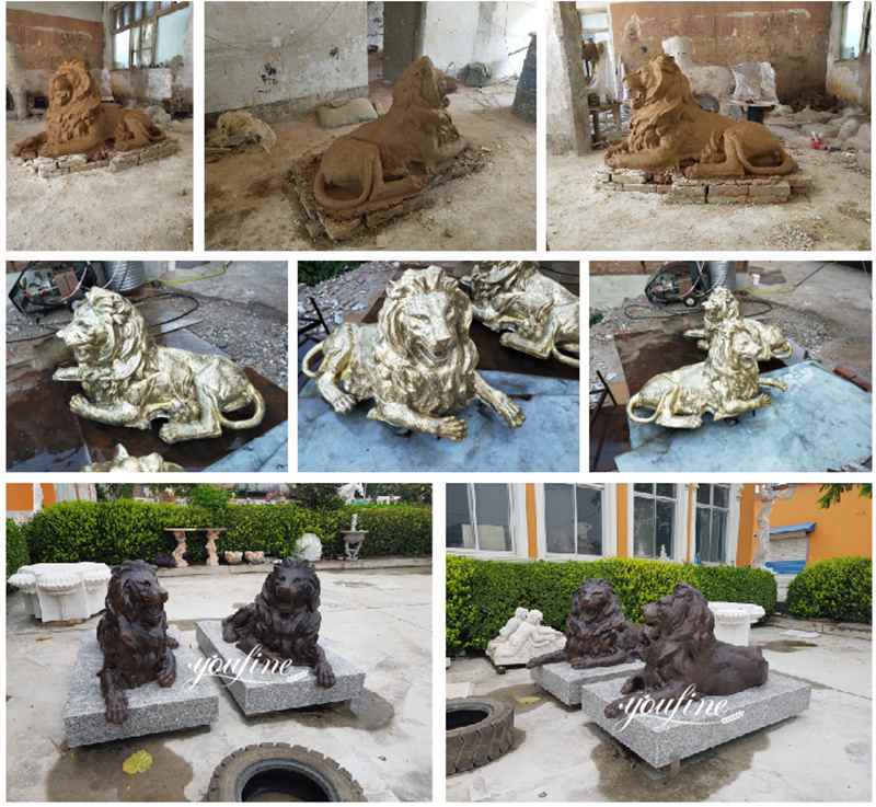 Antique Bronze Lion Statues Outdoor Gates Decor for Sale BOKK-944 - Bronze Animal Sculpture - 4