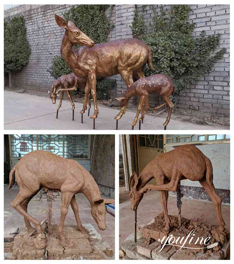 Life Size Bronze Doe and Fawn Statues Zoo Ornament for Sale BOKK-997 - Bronze Deer Sculpture - 1