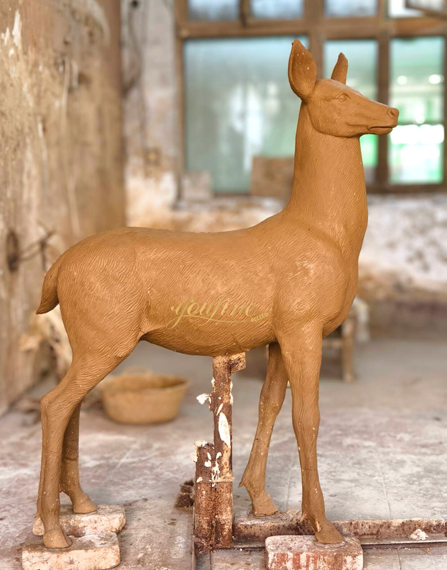 Life Size Bronze Doe Sculpture BOKK-997 - Bronze Deer Sculpture - 3 lifesize Doe sculpture clay model