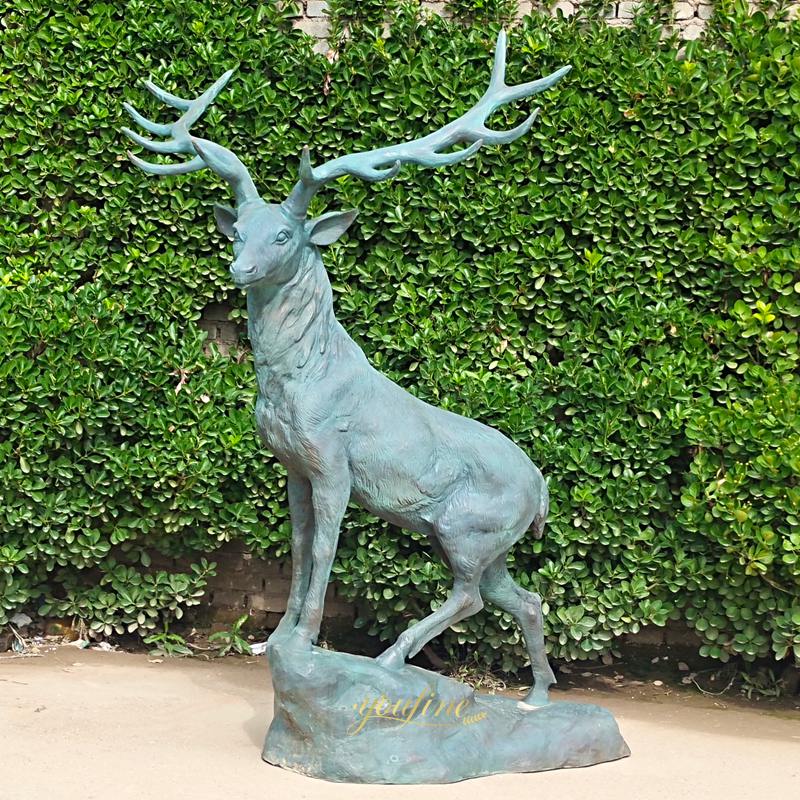 lifesize Elk Statues Standing on the Rock for Sale