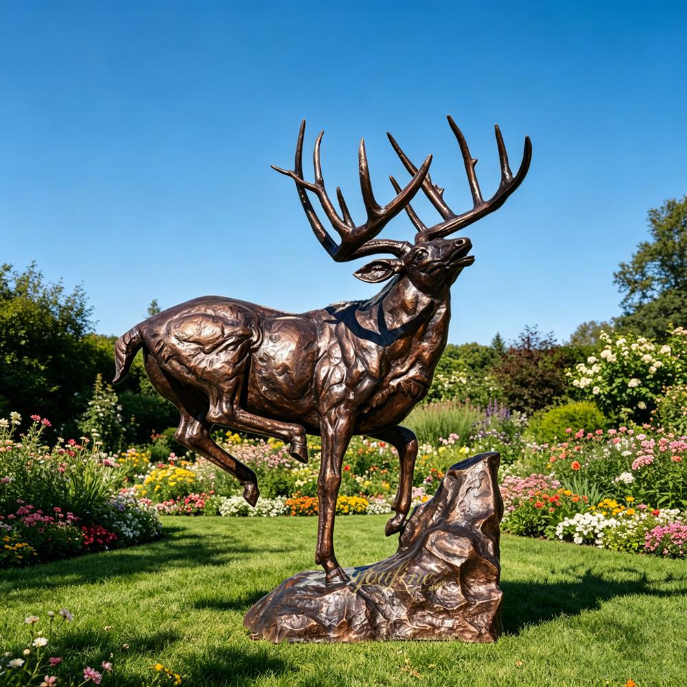 Lively Leaping Deer Sculpture in garden