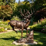 Lively Leaping bronze Deer Sculpture in garden