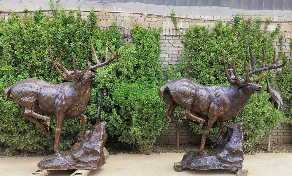 Lively Sculpture of a Deer Standing on Its Forelegs