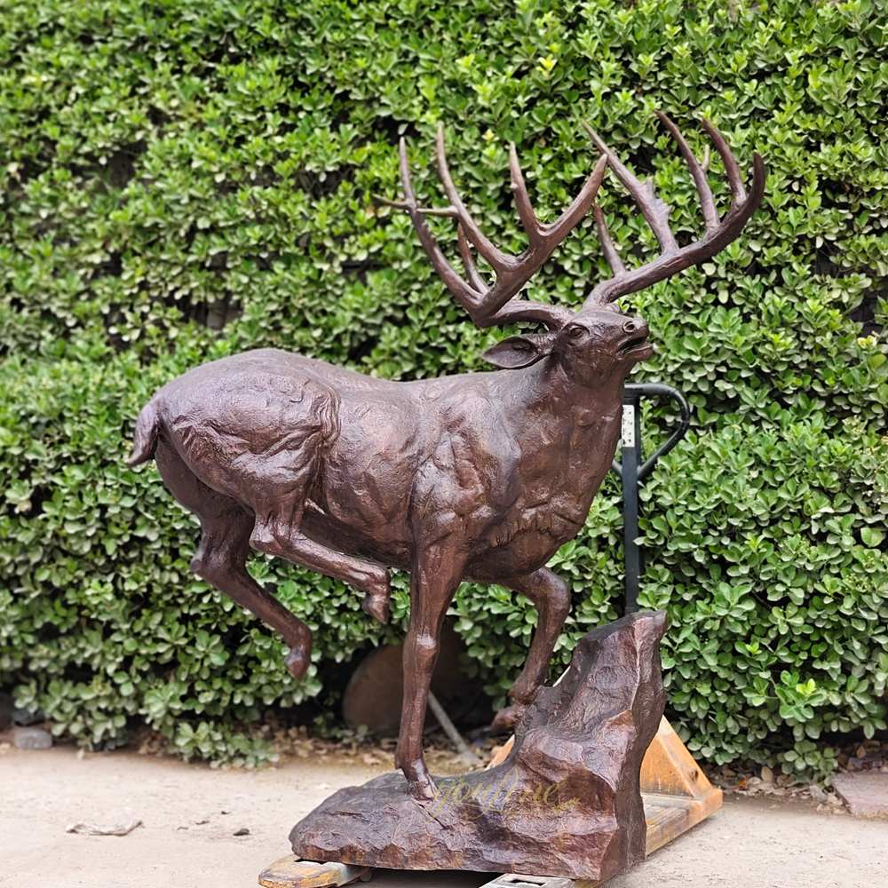 Lively Sculpture of a White-tailed Deer Standing on Its Forelegs