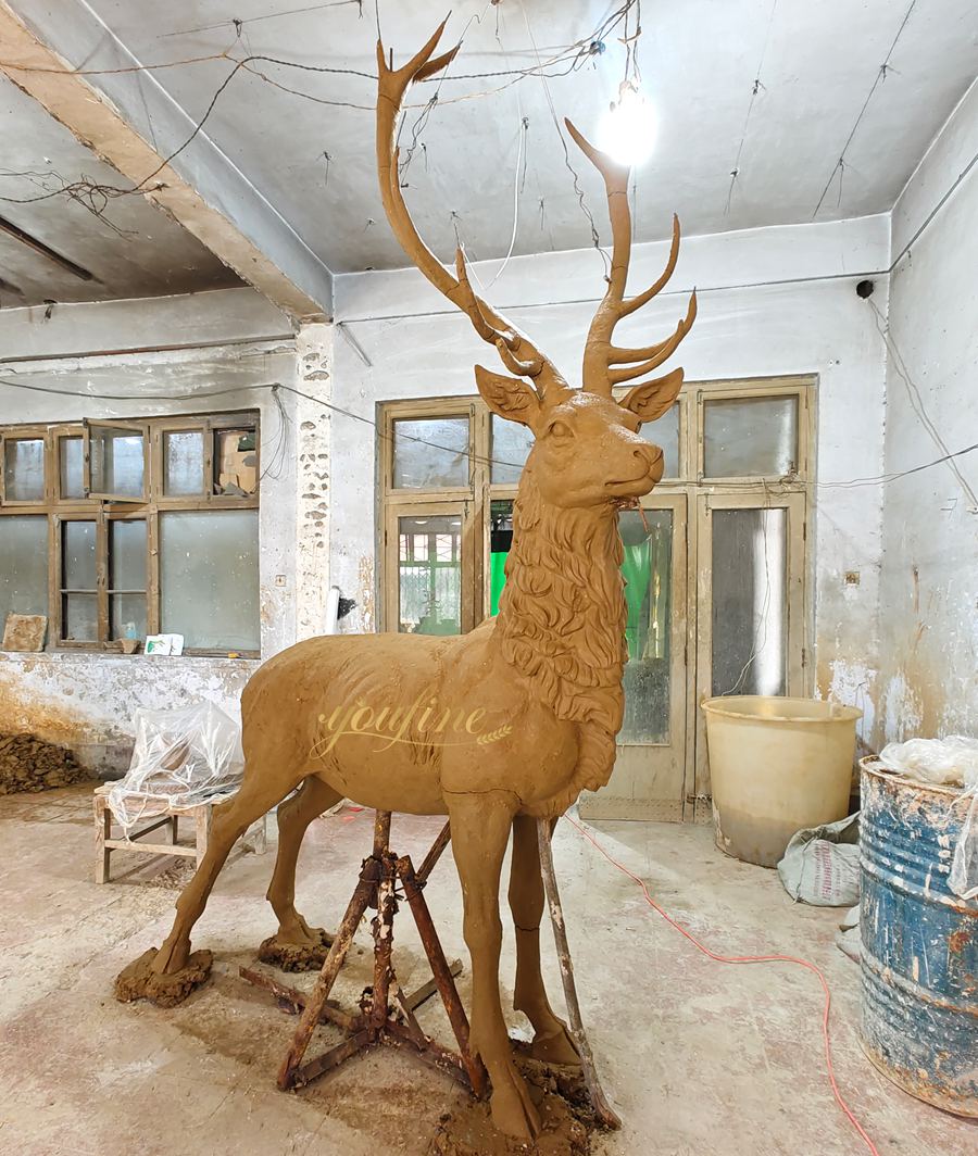 Antique Bronze Stag Statue BOKK-268 - Bronze Deer Sculpture - 4 Stag Statue clay model