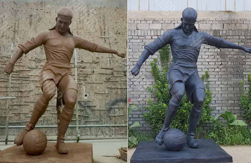 This set of life-size bronze football player statues was custom made for our client. The player is shown wearing casual sports shorts and shorts and professional football sneakers (2)