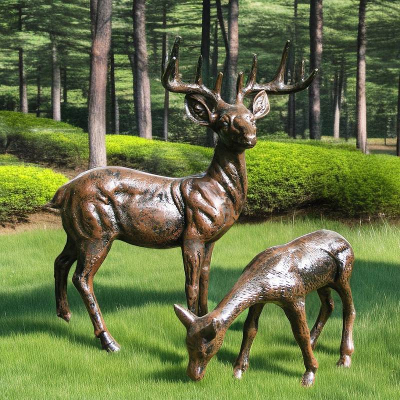 Life-size Bronze Deer Statue Outdoor Garden Decor BOK1-029 - Bronze Deer Sculpture - 1