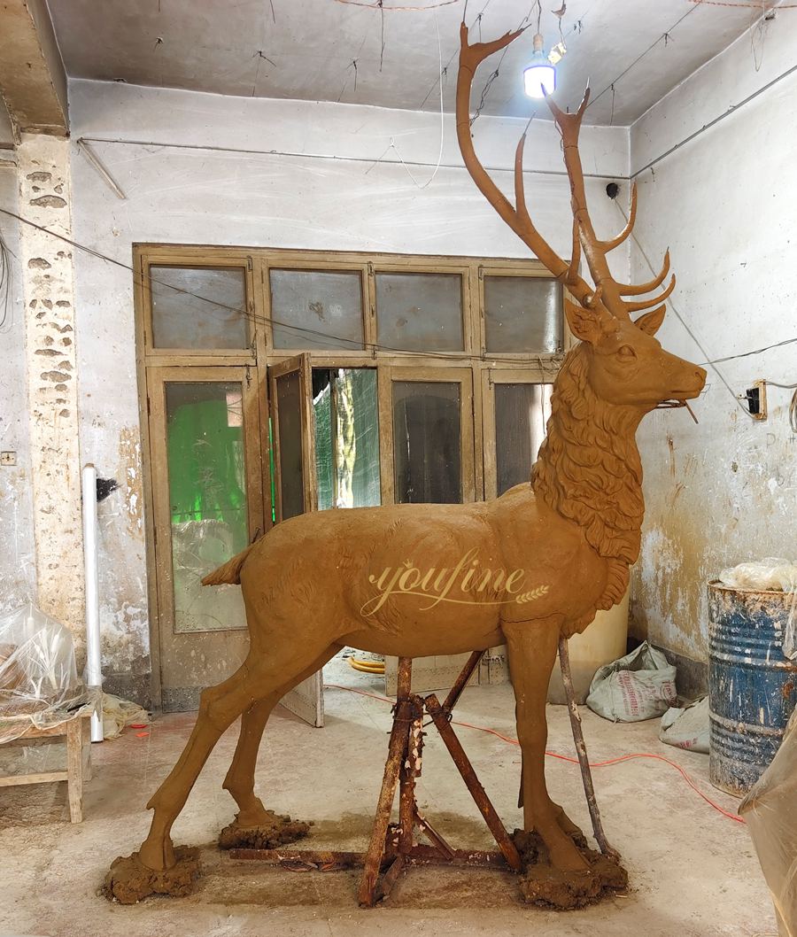 Antique Bronze Stag Statue BOKK-268 - Bronze Deer Sculpture - 3 lifesize Bronze Stag Statue clay model