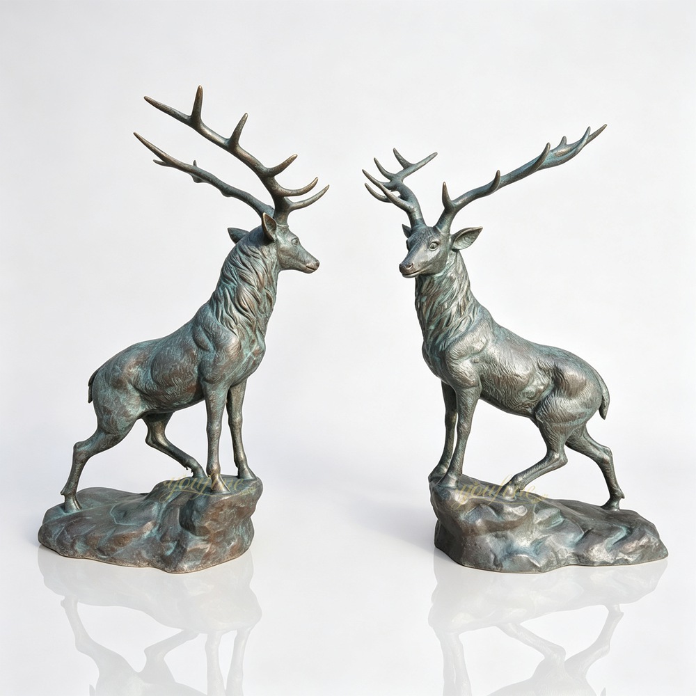 two Elk Standing on the Rock Statues